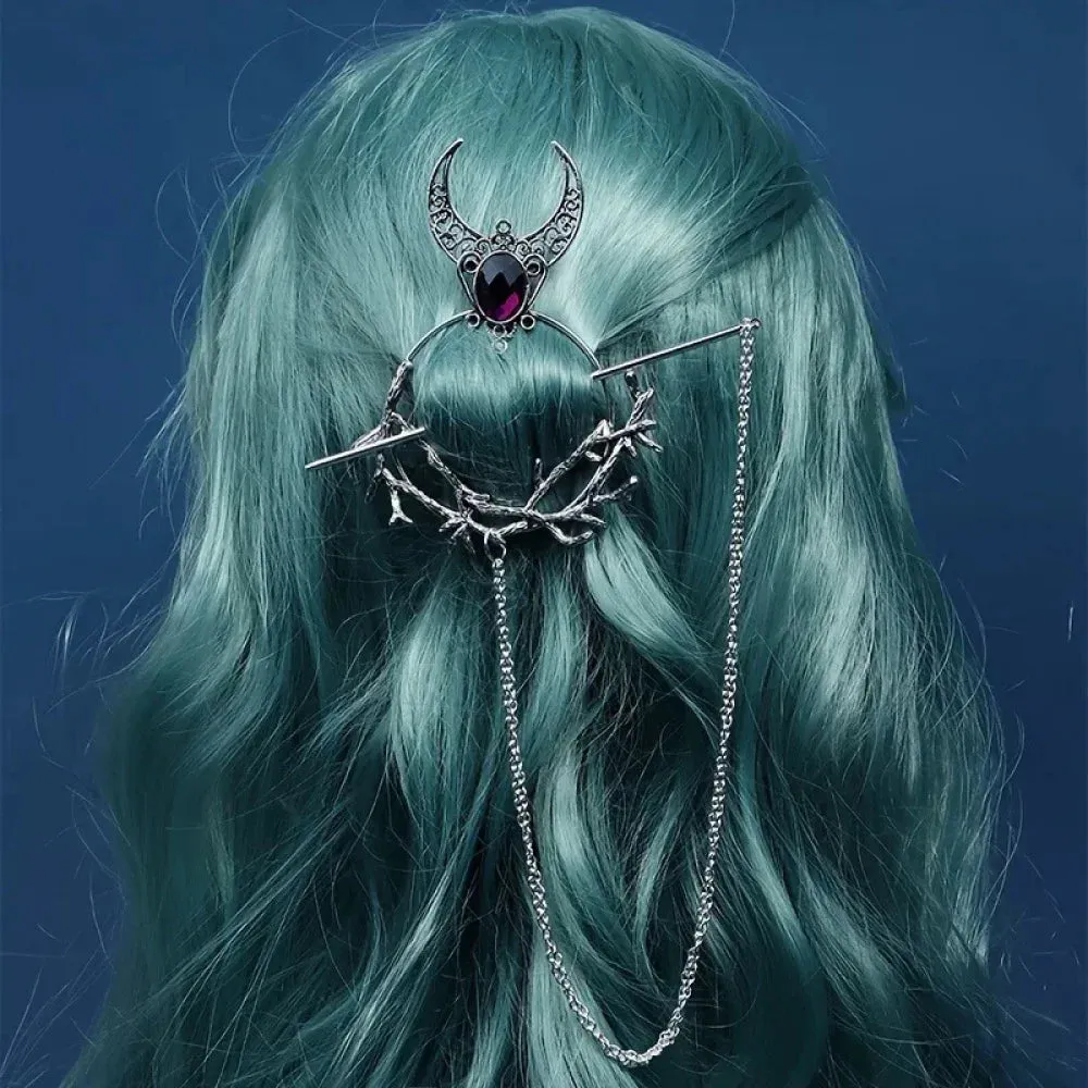 New Retro Exquisite Viking Witch Cane Crescent Hairpin Metal Hair Accessories For Women Jewelry Accessories Gift Wholesale