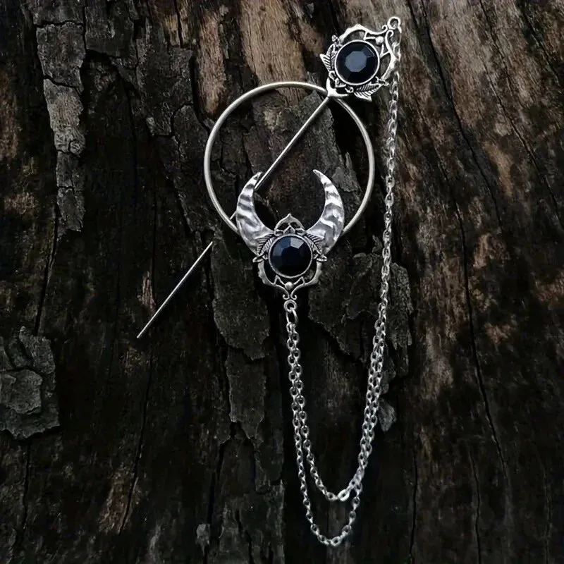 New Retro Exquisite Viking Witch Cane Crescent Hairpin Metal Hair Accessories For Women Jewelry Accessories Gift Wholesale