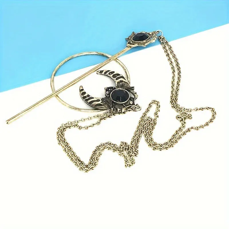 New Retro Exquisite Viking Witch Cane Crescent Hairpin Metal Hair Accessories For Women Jewelry Accessories Gift Wholesale