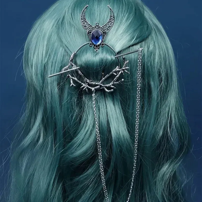 New Retro Exquisite Viking Witch Cane Crescent Hairpin Metal Hair Accessories For Women Jewelry Accessories Gift Wholesale
