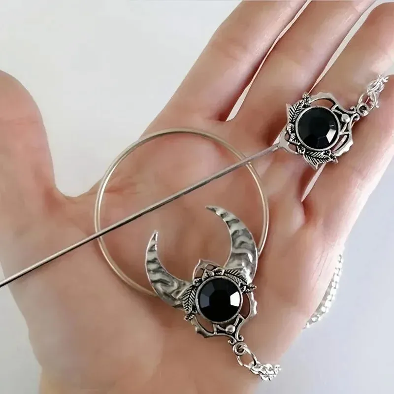 New Retro Exquisite Viking Witch Cane Crescent Hairpin Metal Hair Accessories For Women Jewelry Accessories Gift Wholesale