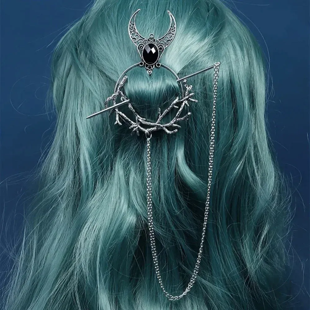 New Retro Exquisite Viking Witch Cane Crescent Hairpin Metal Hair Accessories For Women Jewelry Accessories Gift Wholesale