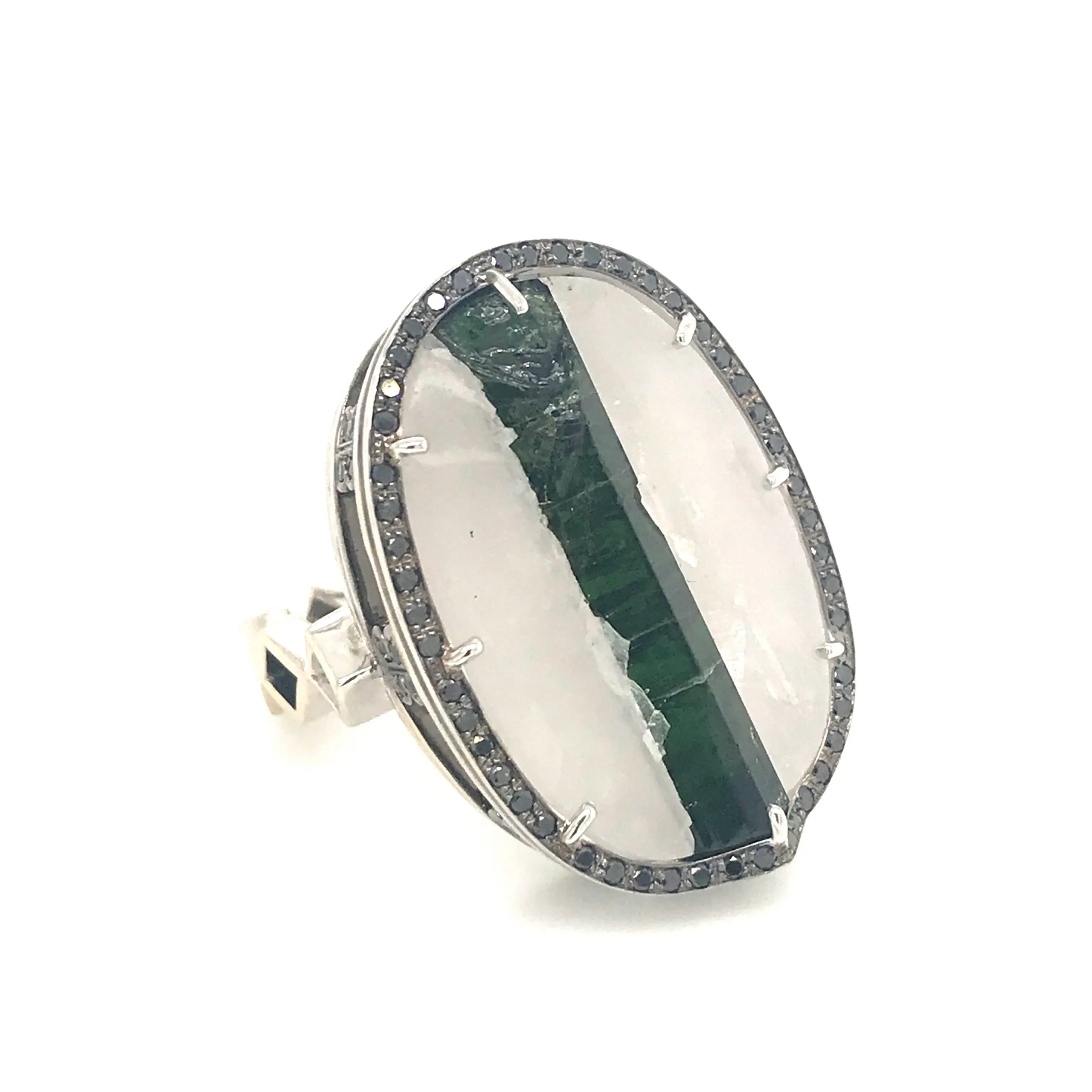 One-of-a-kind Quartz Black Stripe Cocktail Ring