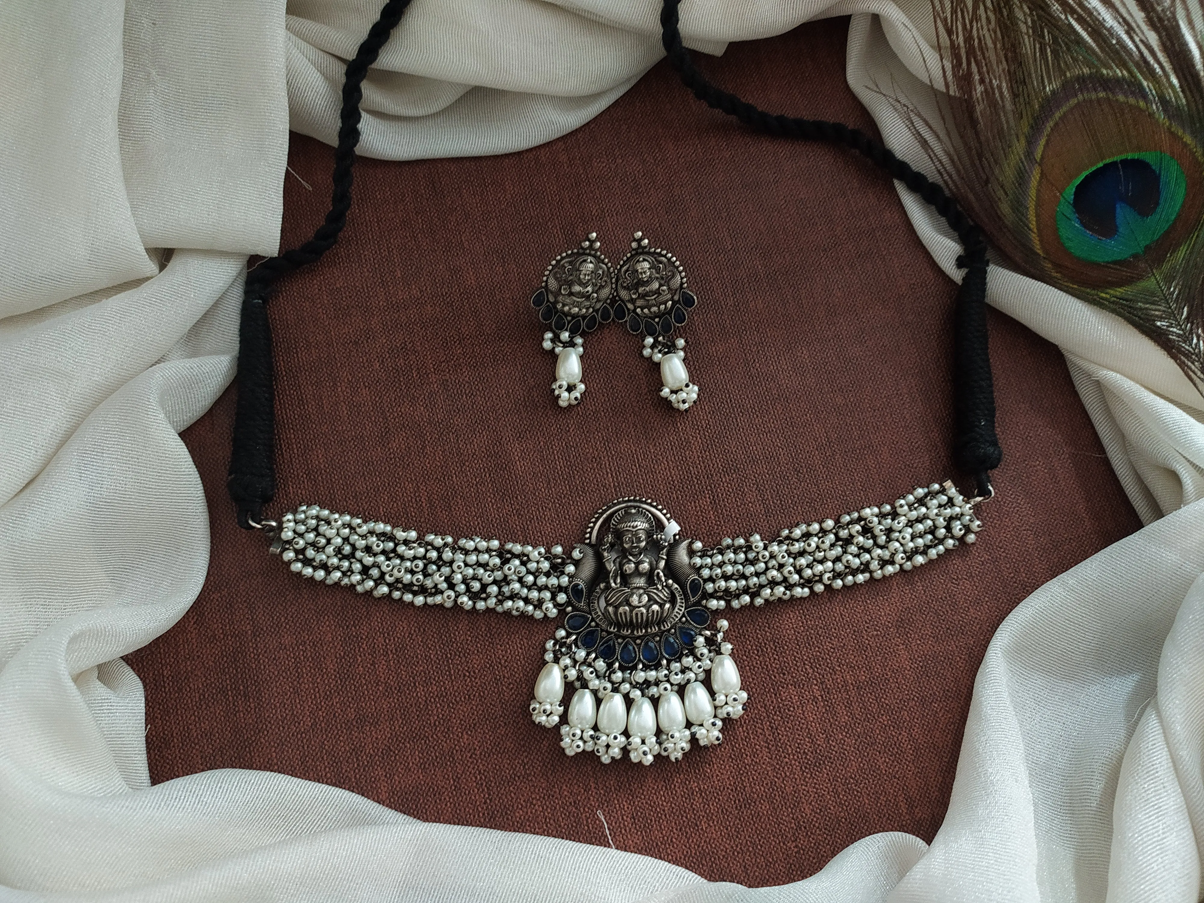 Oxidised Lakshmi Pearl Choker set