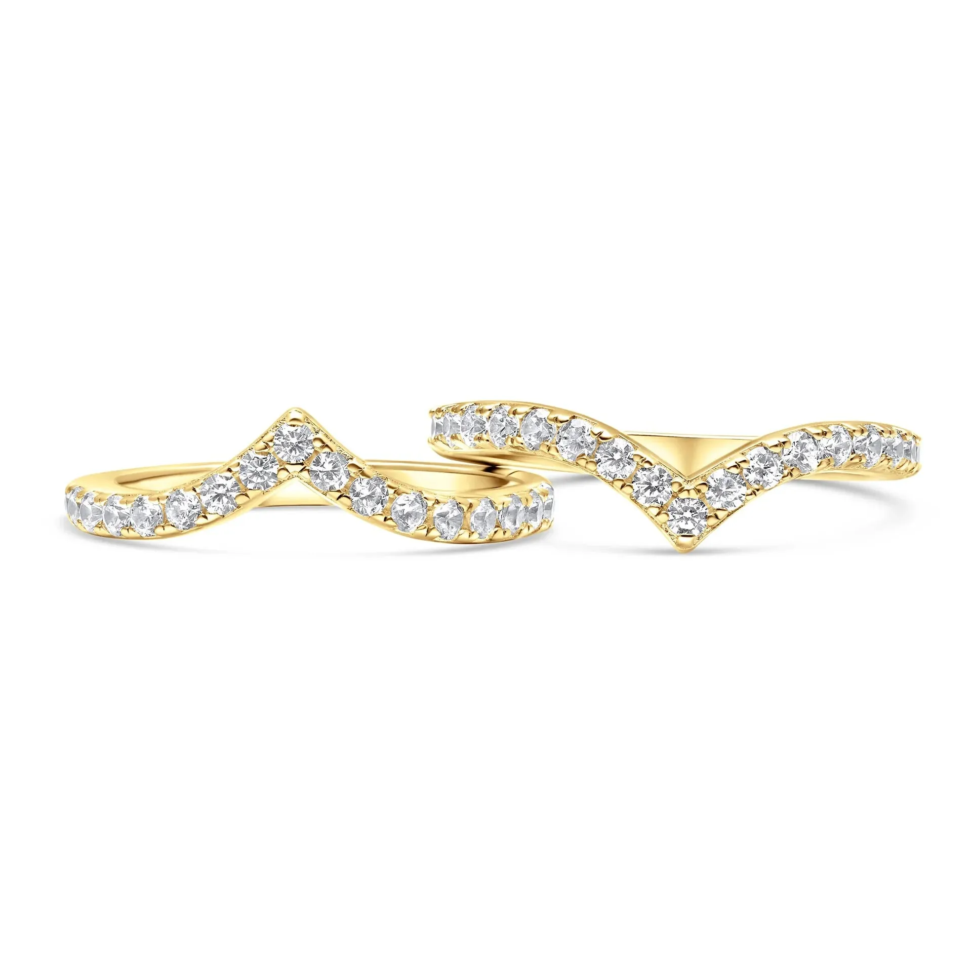 Pavé V-Shaped Chevron Wishbone Eternity Ring Set - Gold