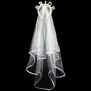 Pearl Sparkly Bride Tiara and Attached 2 Layer Veil