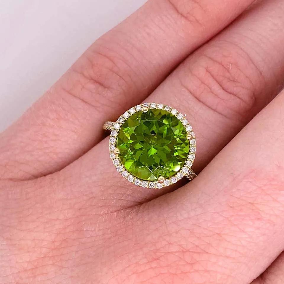 Peridot Diamond Halo Ring