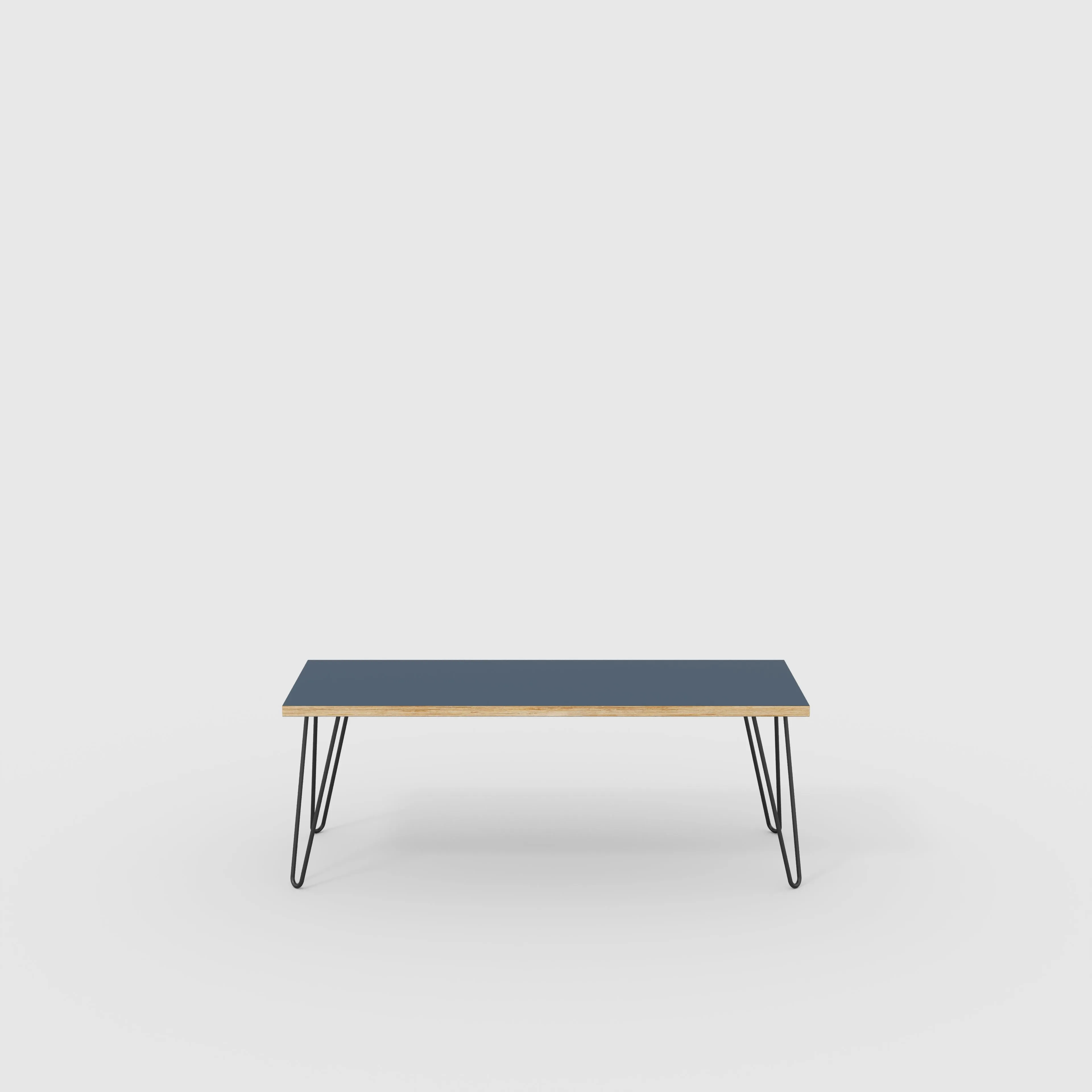 Plywood Bench Seat with Black Hairpin Legs - Formica Night Sea Blue - 1200(w) x 400(d)