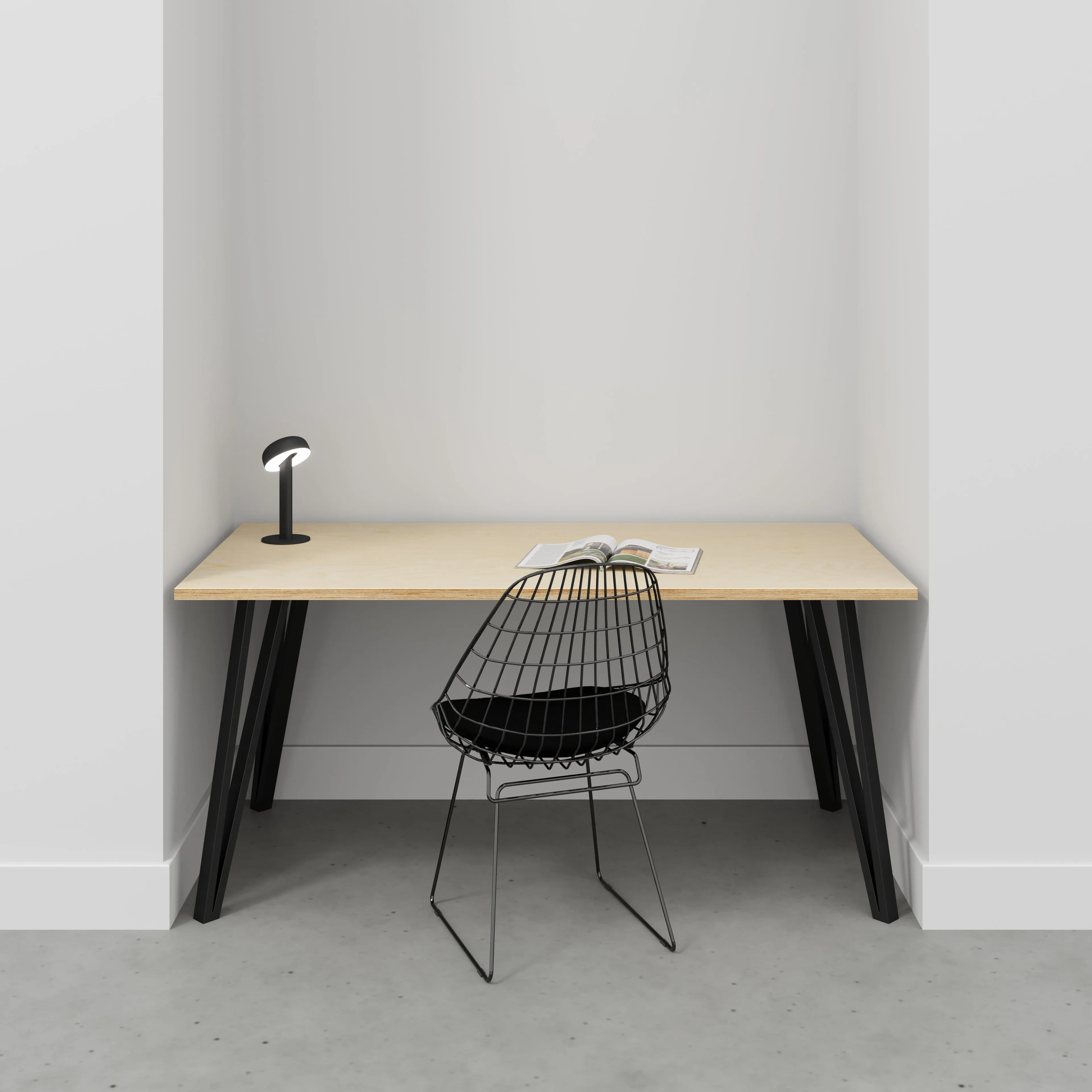 Plywood Desk with Black Box Hairpin Legs - Plywood Birch - 1600(w) x 800(d) x 735(h)