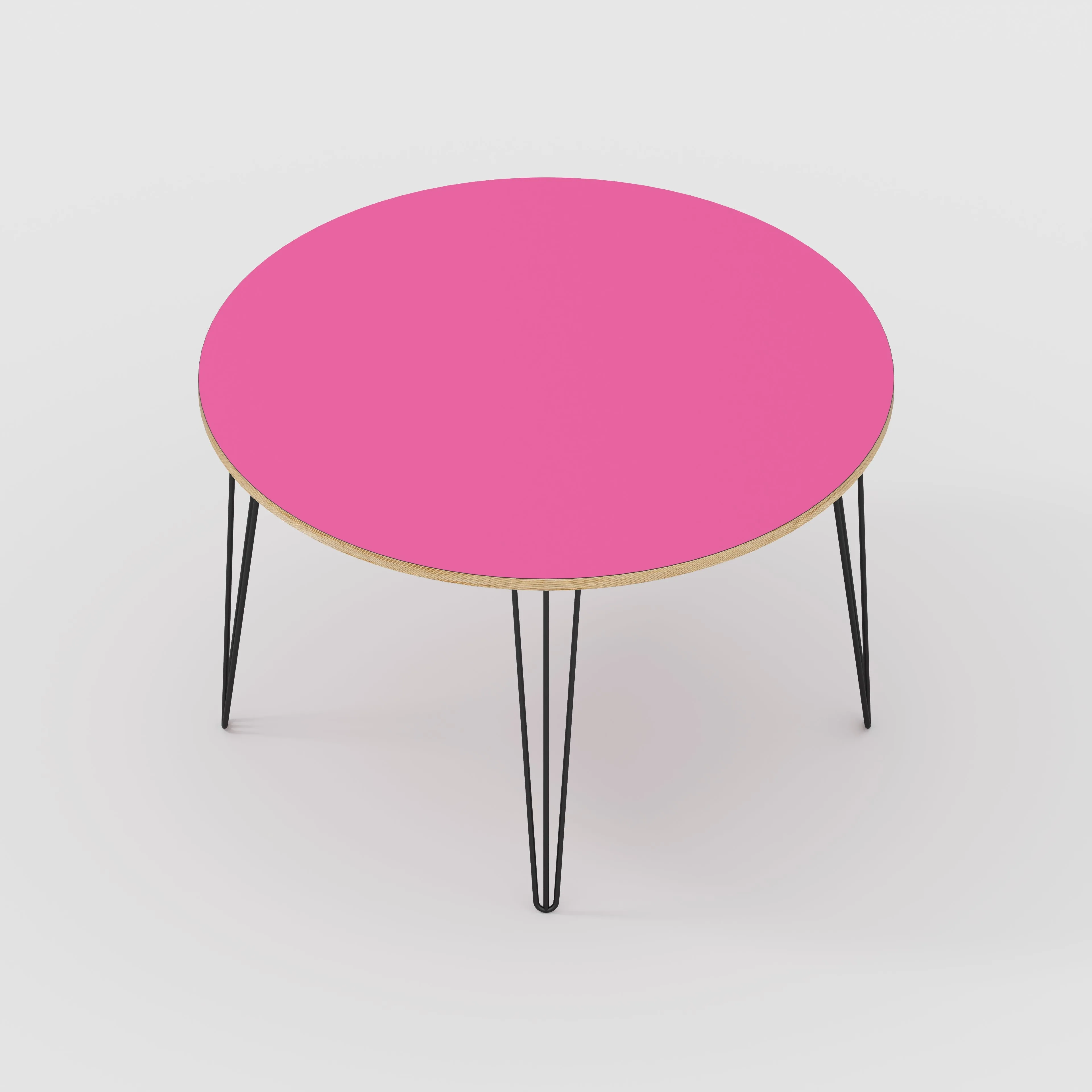 Plywood Round Table with Black Hairpin Legs - Formica Juicy Pink - 1200(dia) x 735(h)