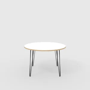 Plywood Round Table with Black Hairpin Legs - Formica White - 1200(dia) x 735(h)