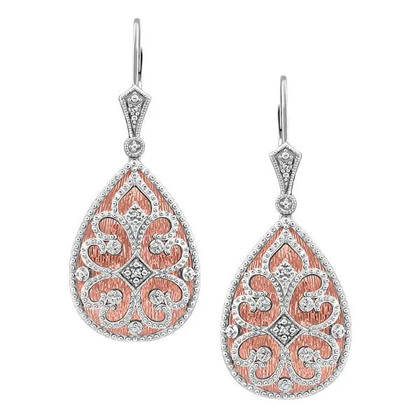 Rose Tone Silver Diamond Pear Shape Earrings
