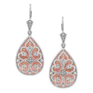 Rose Tone Silver Diamond Pear Shape Earrings