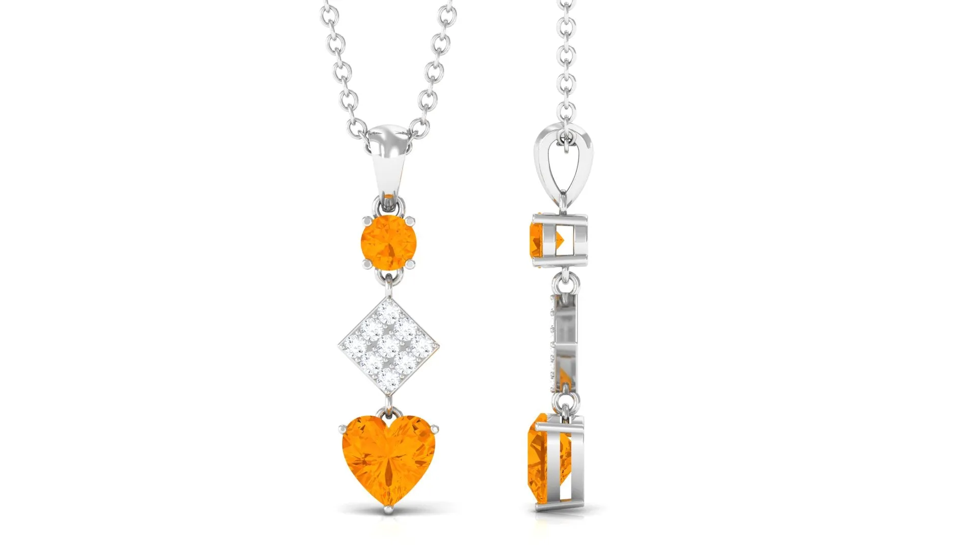 Round and Heart Shape Fire Opal Dangle Pendant with Diamond