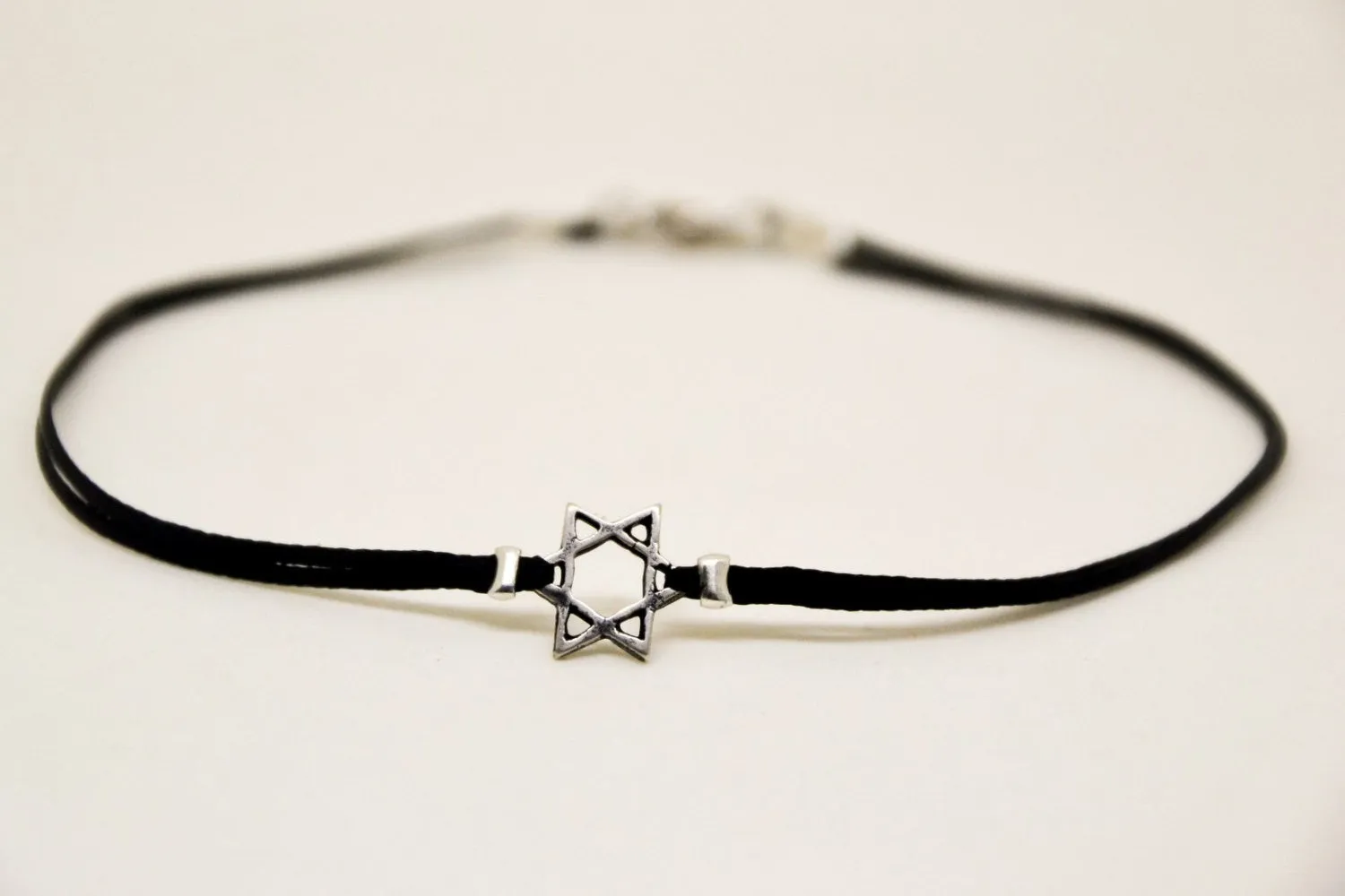 Silver Star of David Anklet for men, black cord, Jewish gift for him