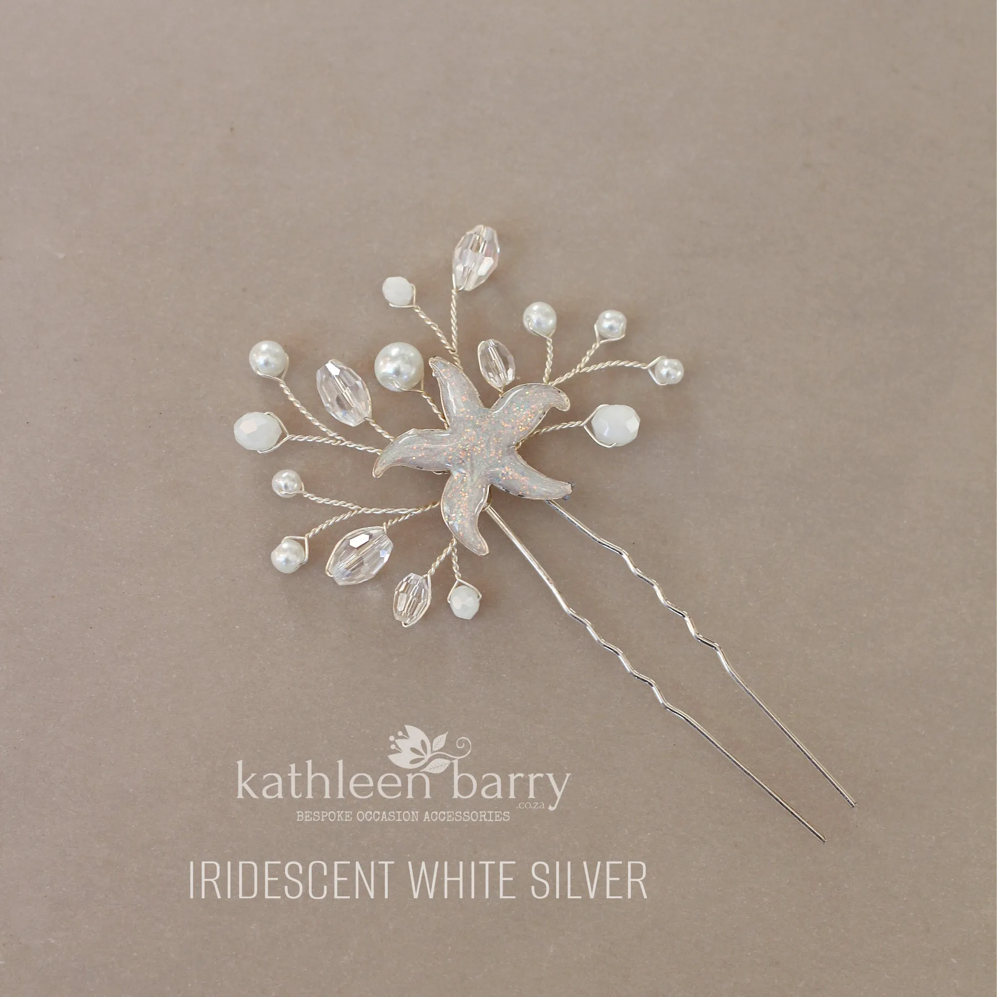 Starfish hair pin, resin inlay, crystal and pearl - sea star beach wedding - Sold Individually