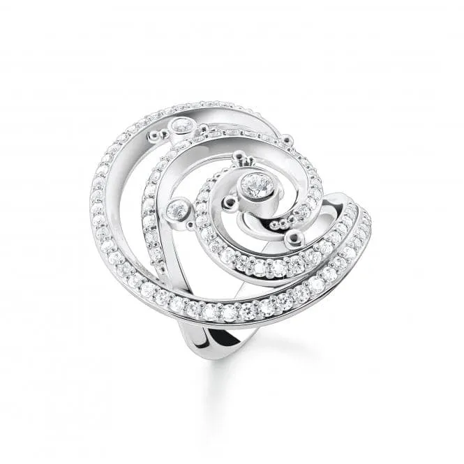 Sterling Silver Wave White Stones Ring TR2379-051-14