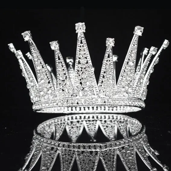 Vintage Crystal Queen Tiara Crown Pageant Wedding Hair Accessory