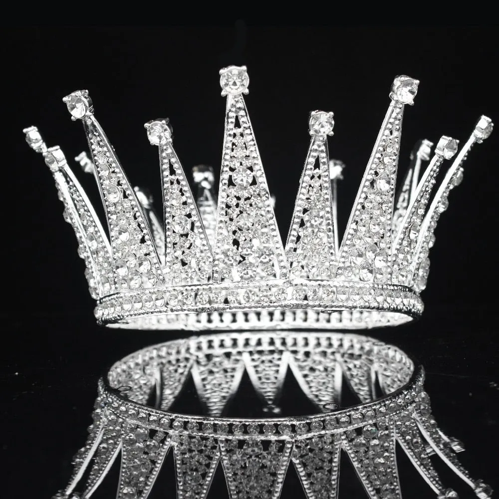 Vintage Crystal Queen Tiara Crown Pageant Wedding Hair Accessory