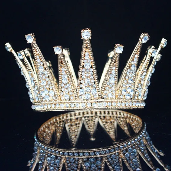 Vintage Crystal Queen Tiara Crown Pageant Wedding Hair Accessory