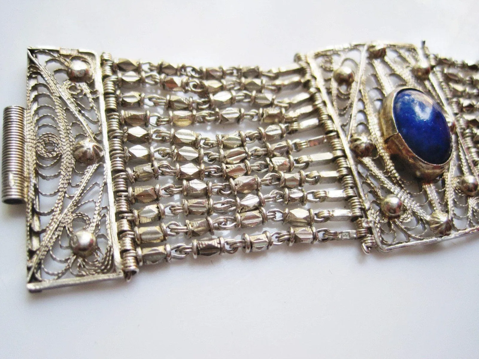 Vintage Egyptian Bracelet 800 Silver and Lapis