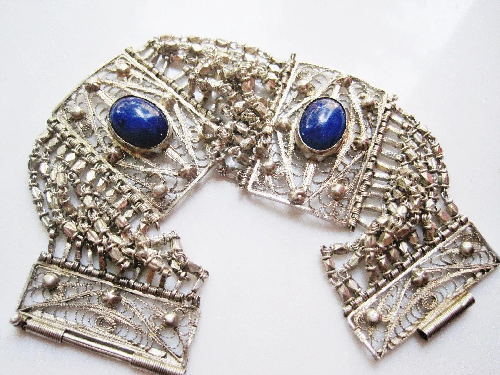 Vintage Egyptian Bracelet 800 Silver and Lapis