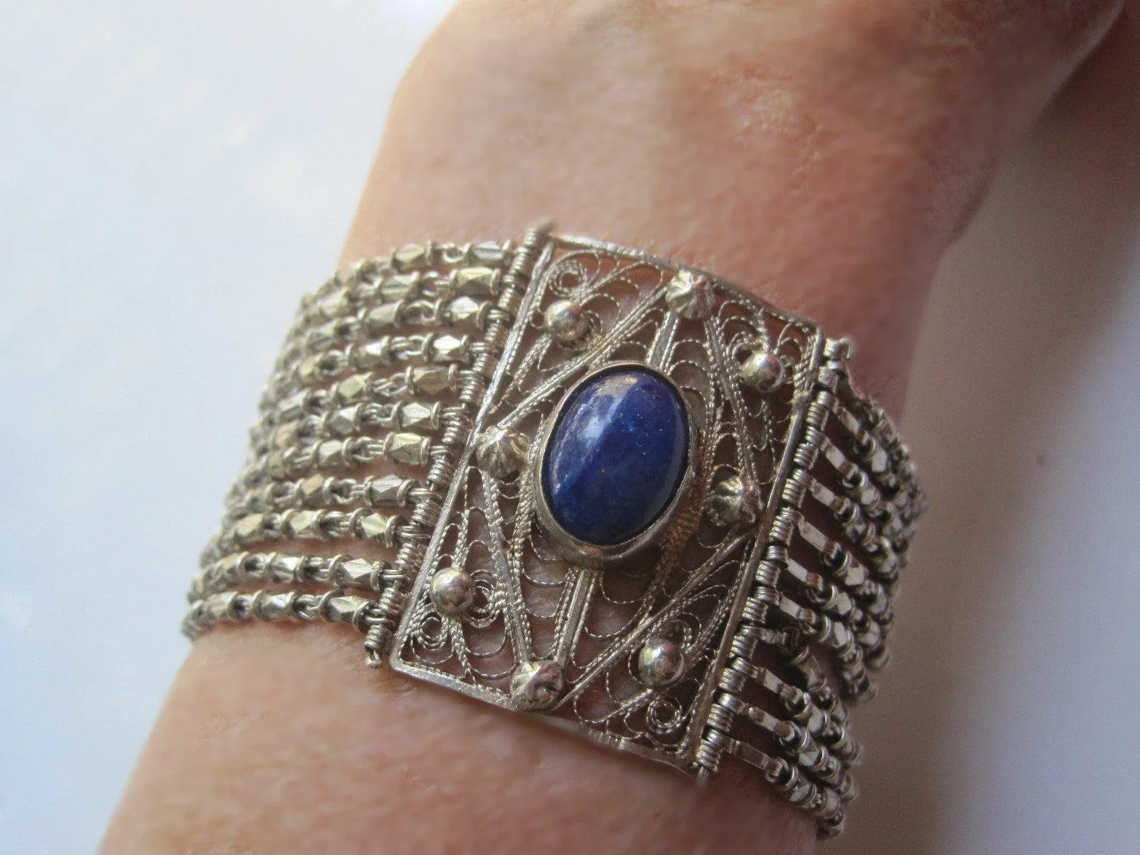 Vintage Egyptian Bracelet 800 Silver and Lapis