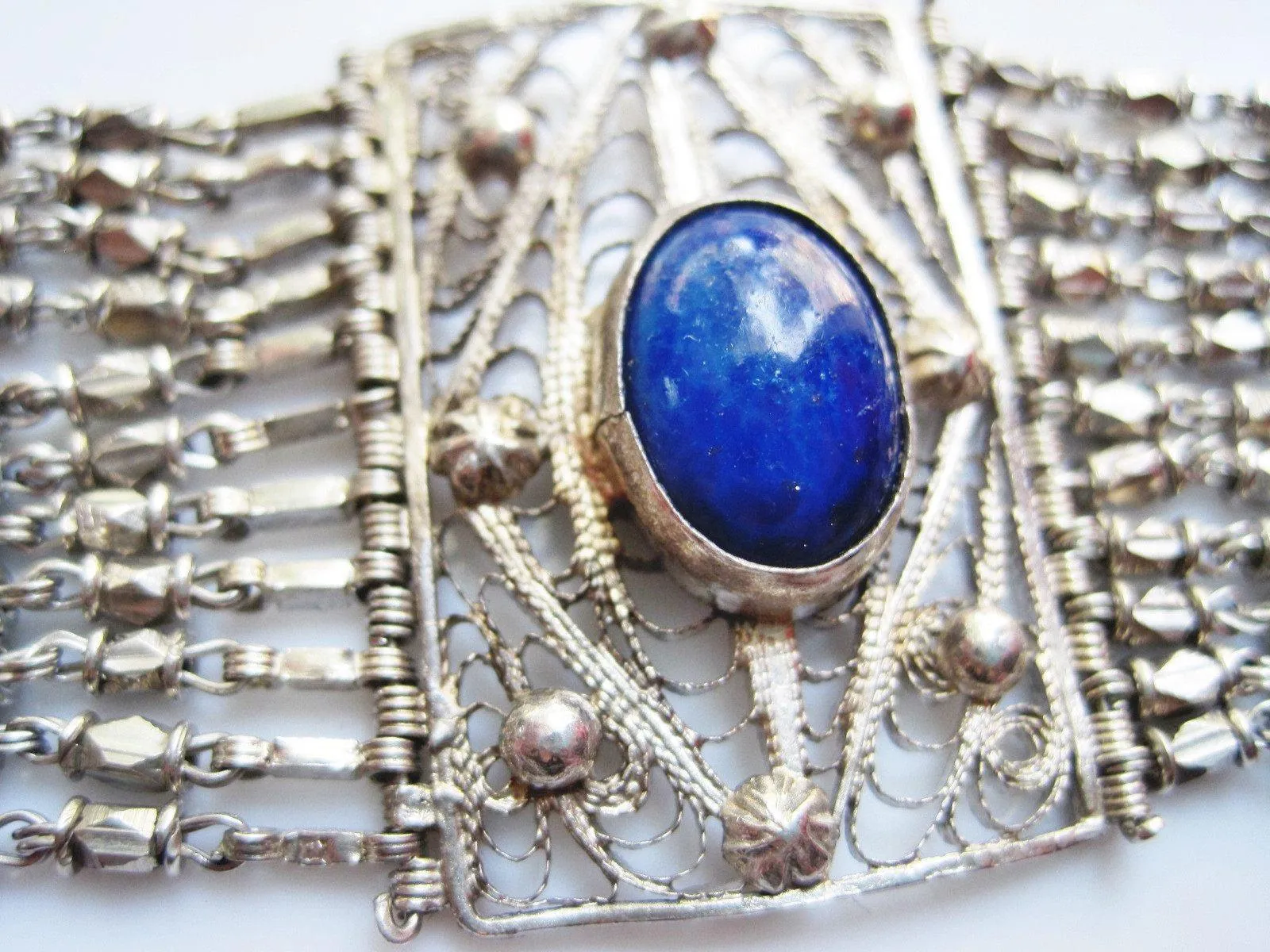 Vintage Egyptian Bracelet 800 Silver and Lapis